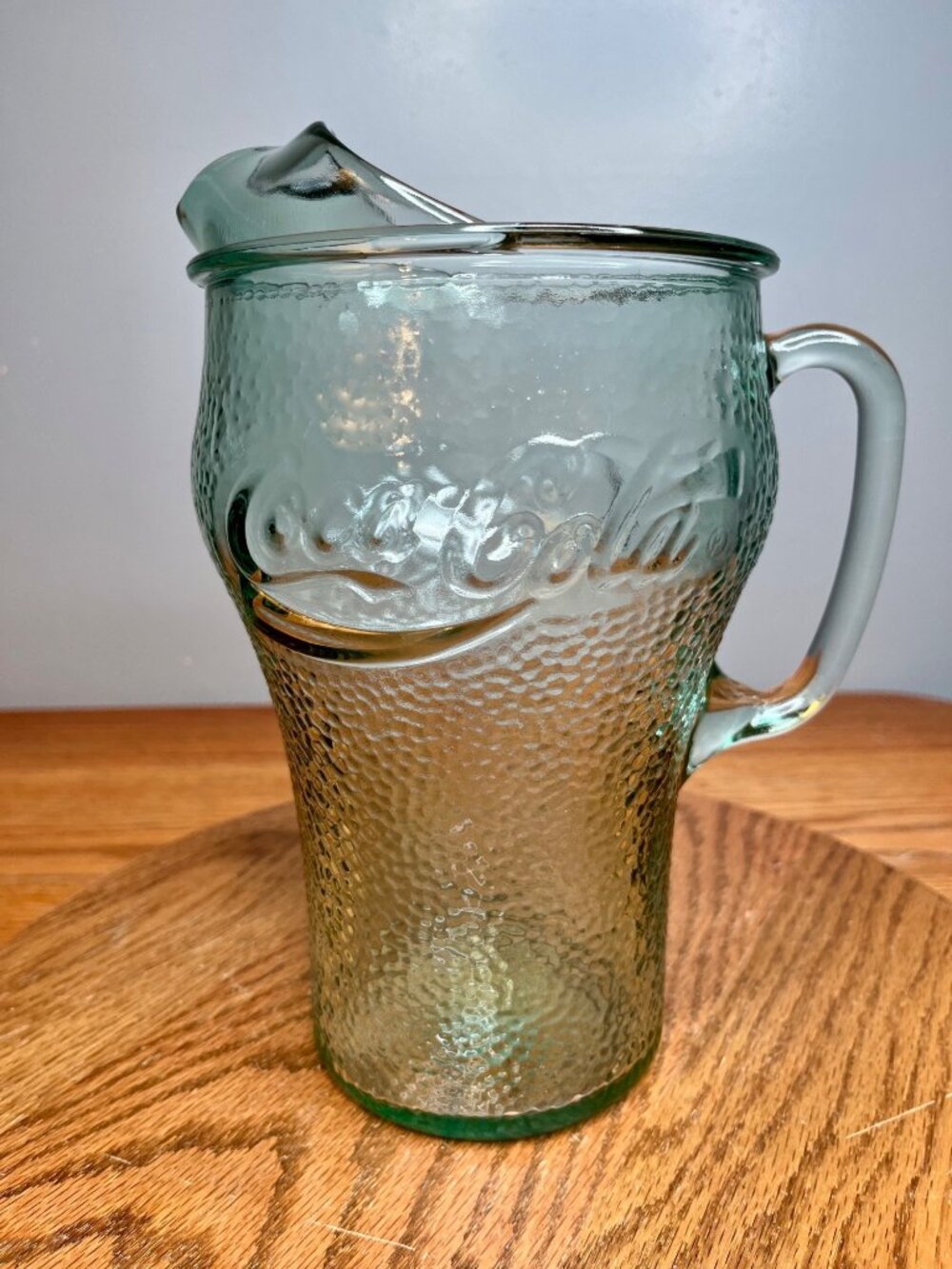 Vintage Coca Cola Pitcher Green Pebbled Texture 64 OZ Indiana Glass Coke Pitcher